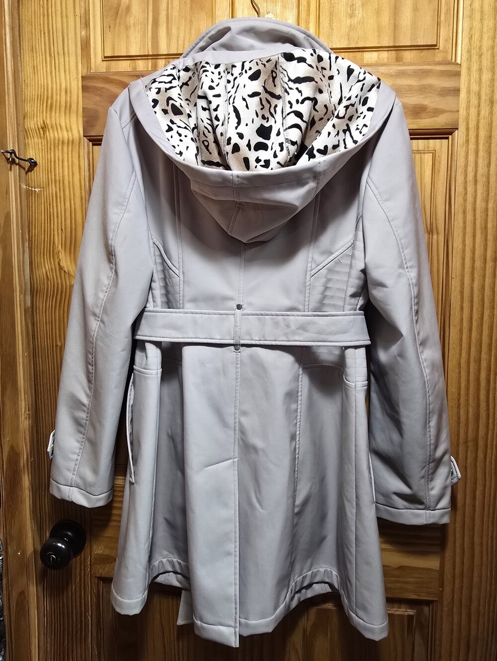 Liz Claiborne Hooded Trench Coat Lg Animal Print - Picture 7 of 8